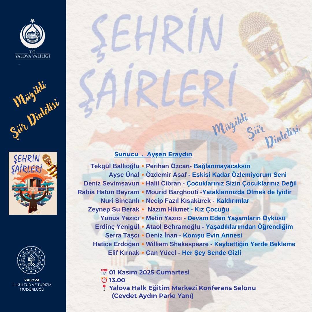 “Şehrin Şairleri” Yalova’da Sanatseverlerle Buluşacak