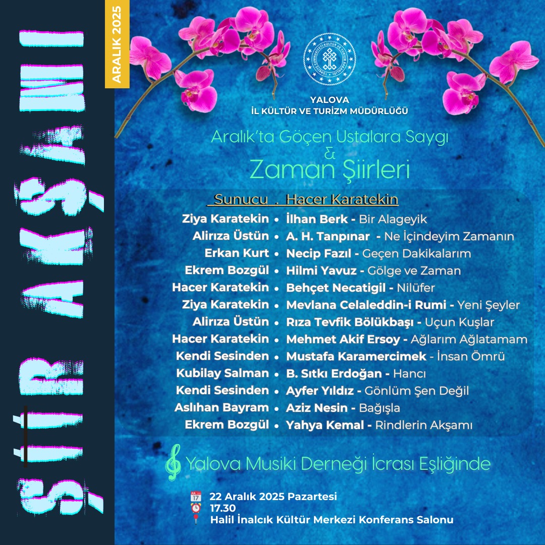 Yalova’da Şiir ve Müzik Dolu Anma Gecesi: Aralık Ayı Şairleri Yad Edilecek