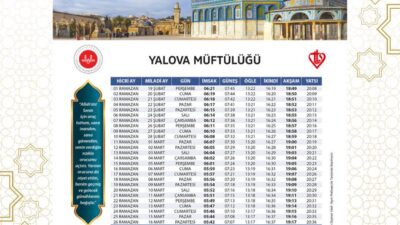 Yalova İçin Ramazan Takvimi ve